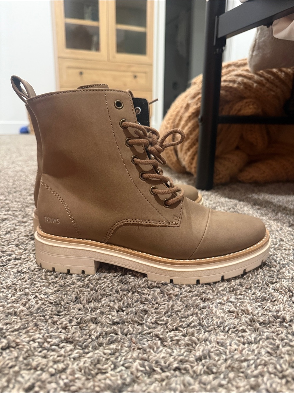 TOMS Women's Brown Lace-Up Platform Combat Boots